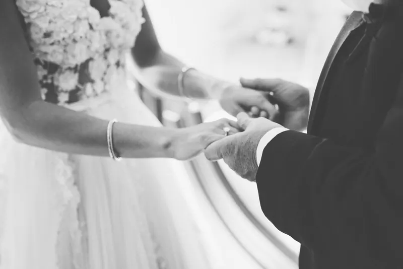 Alexandra’s couture wedding dress by Catherine Colubriale