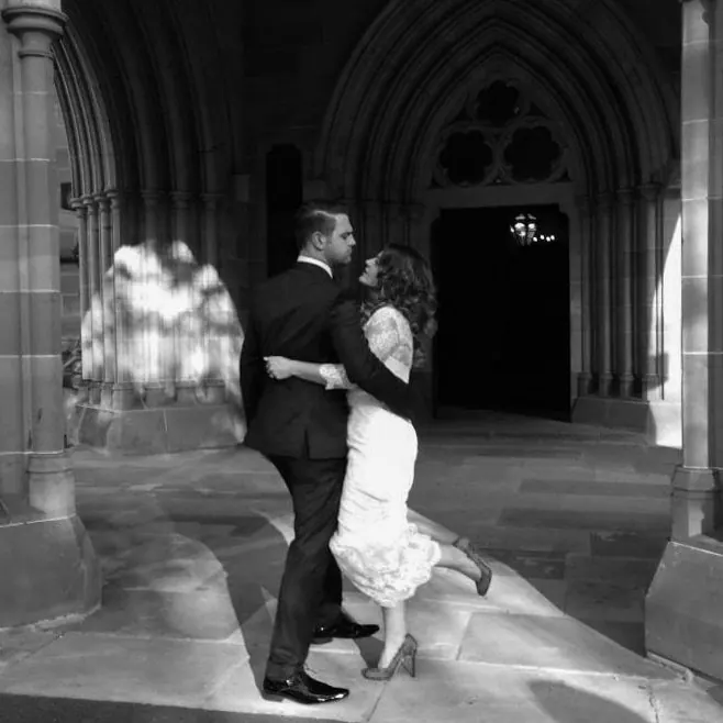 Bernadette’s couture wedding dress by Catherine Colubriale