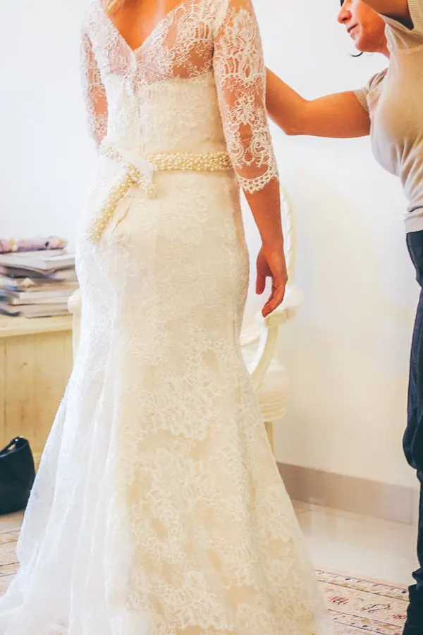 Bernadette’s couture wedding dress by Catherine Colubriale
