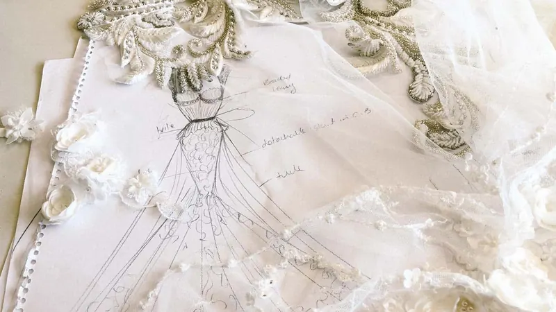 Catherine hand-sketching a couture gown