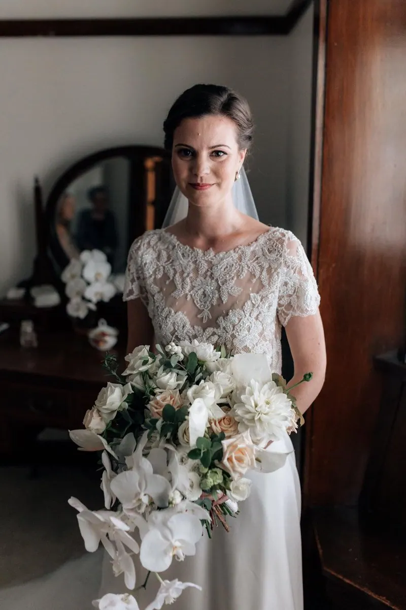 Maddie, Short-sleeved lace, woven with her mother’s wedding lace
