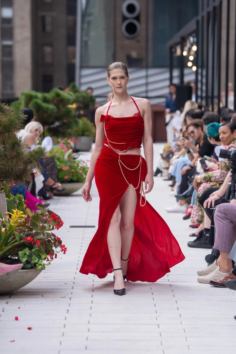 The scarlet velvet gown from the Evening Couture Collection