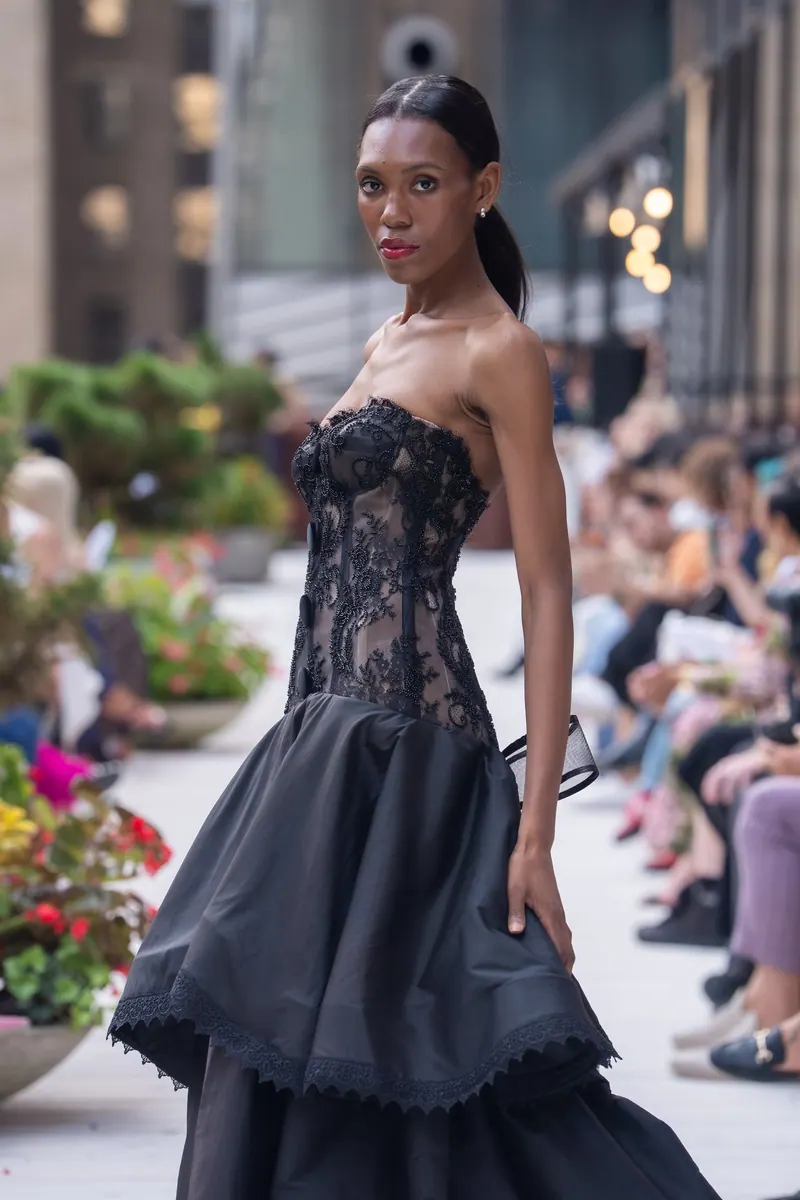 The black Chantilly lace finale gown at New York Fashion Week 2026