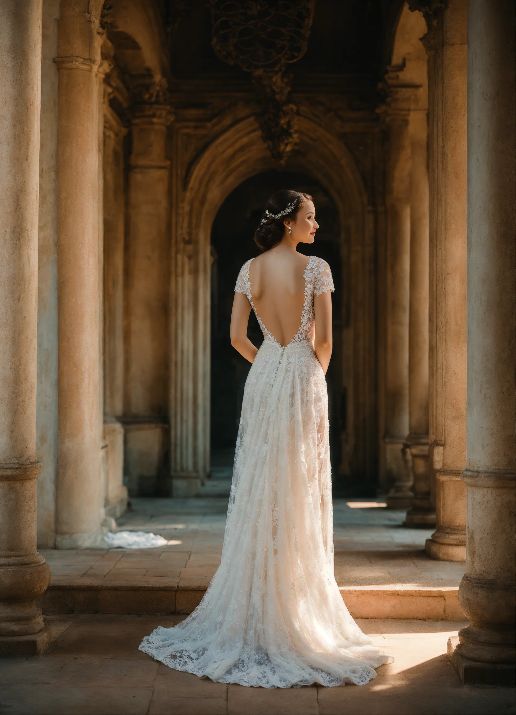 A Line lace wedding dress in white designed in Sydney